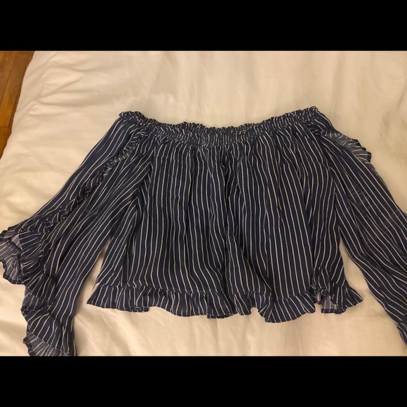 Off shoulders blue stripe shirt - Picture 1 of 1